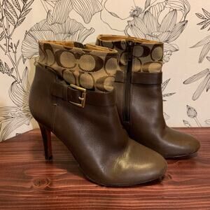 Womens Coach Messina Booties Leather & Jaquard Brown Size 6.5 B